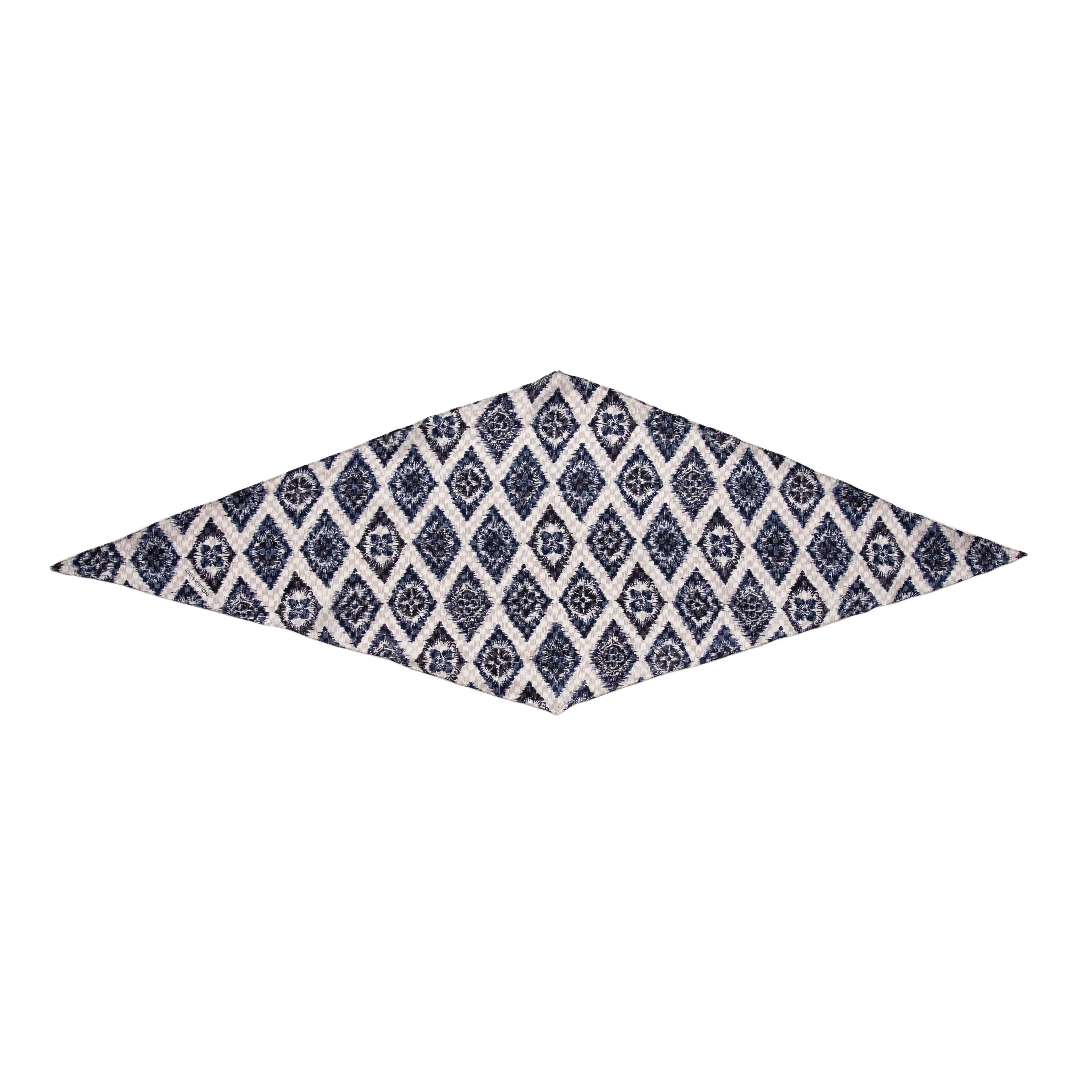 Louis Vuitton Blue White Monogram Silk Scarf