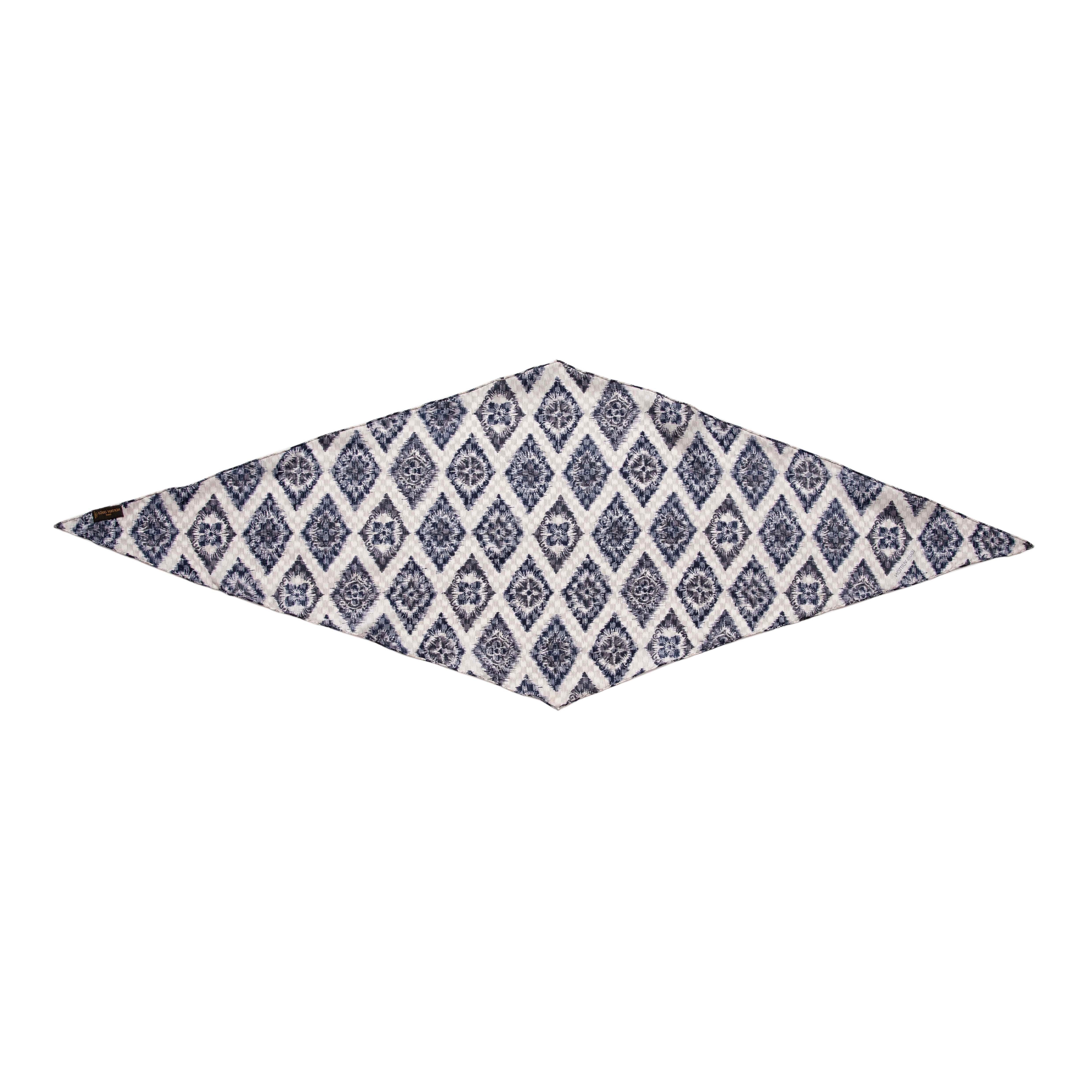 Louis Vuitton Blue White Monogram Silk Scarf