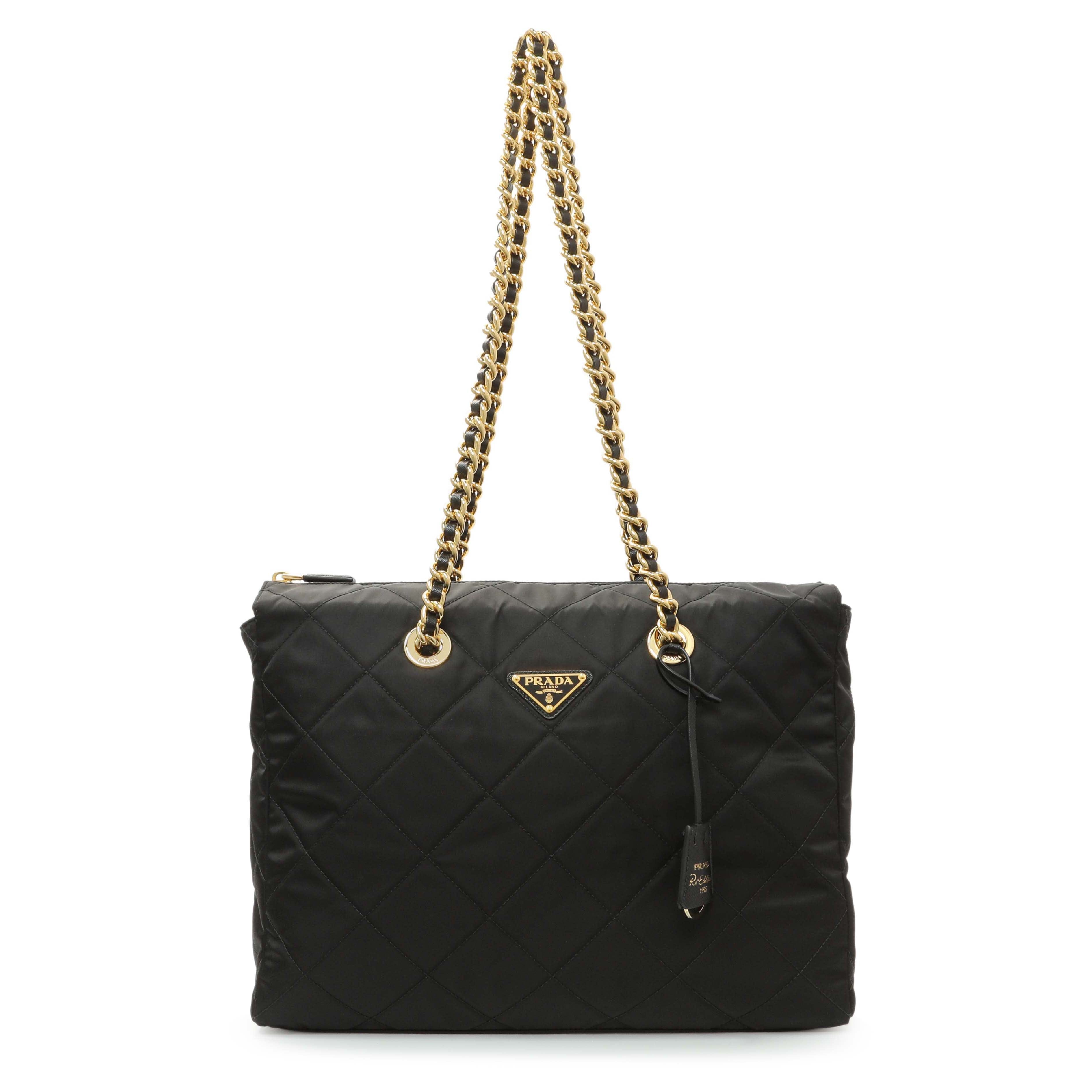 Prada Black Re-Nylon Triangle Stitched Re-Edition 1995 Chaine Large Shoulder Bag