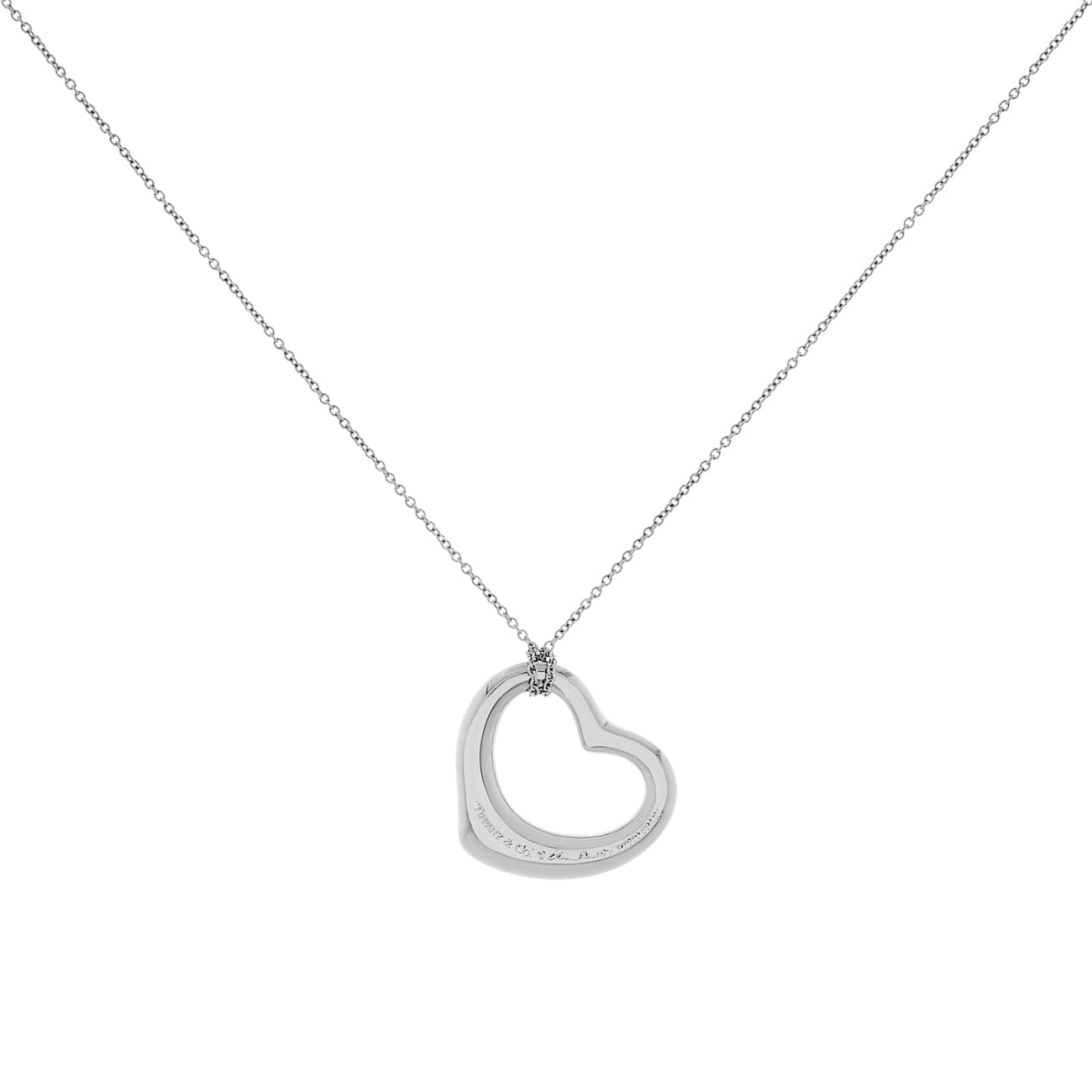 Tiffany & Co. Platinum Diamond 22mm Open Heart Pendant Necklace