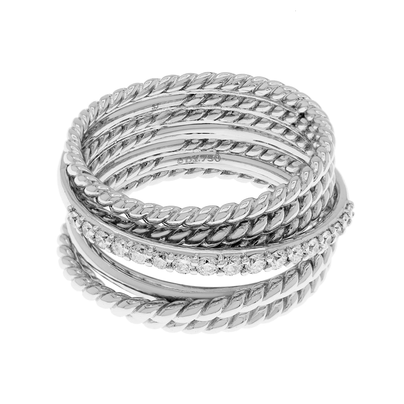David Yurman 18K White Gold Diamond Crossover Ring