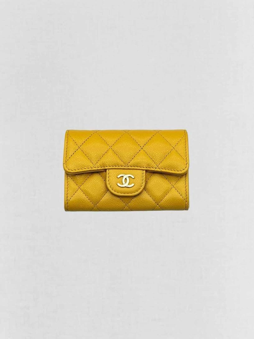 CHANEL Yellow Quilted Compact Wallet