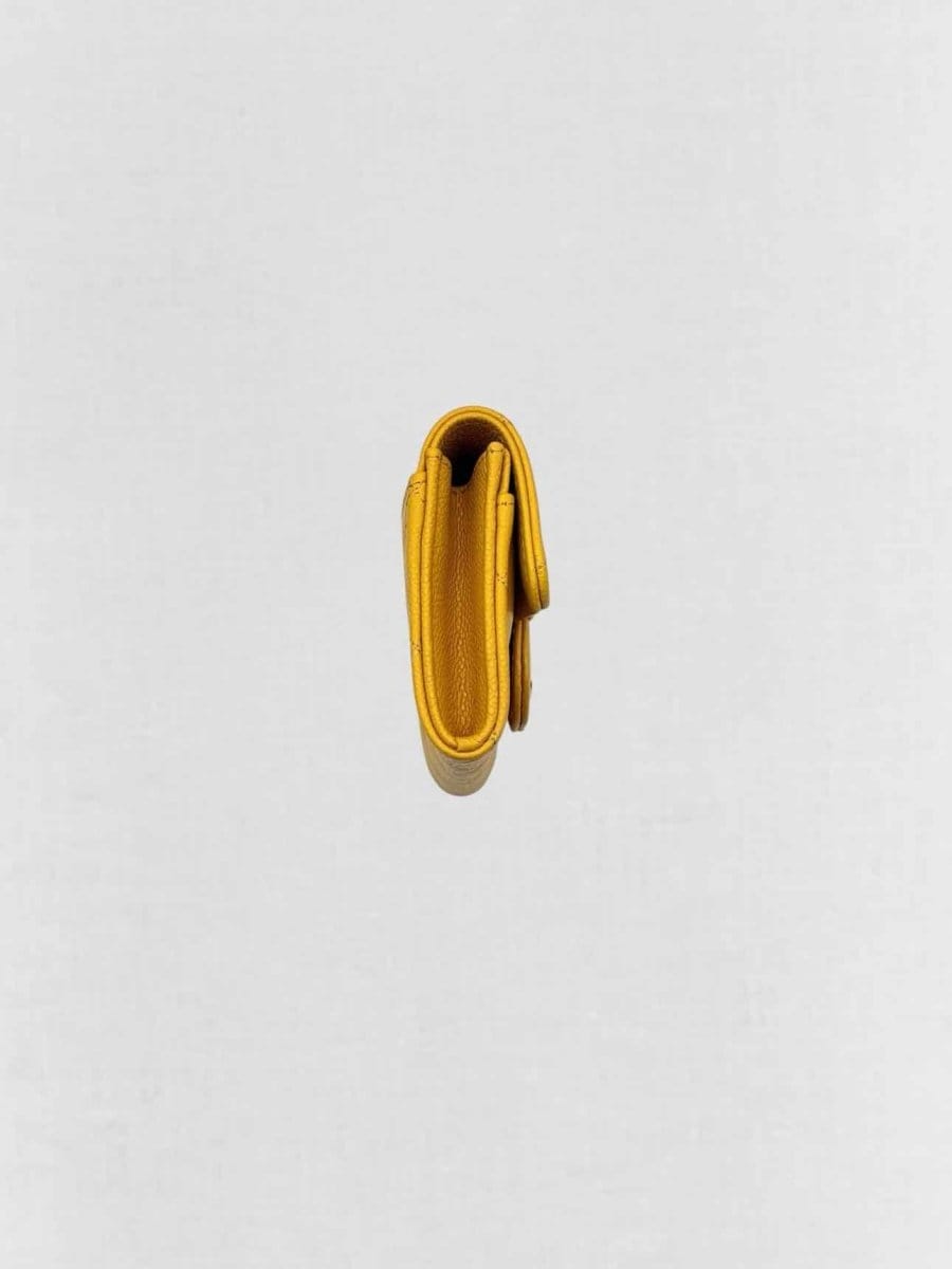 CHANEL Yellow Quilted Compact Wallet