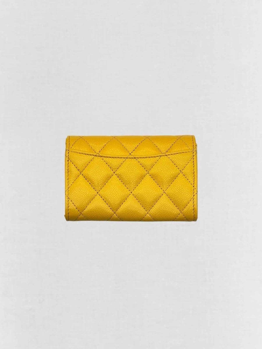 CHANEL Yellow Quilted Compact Wallet