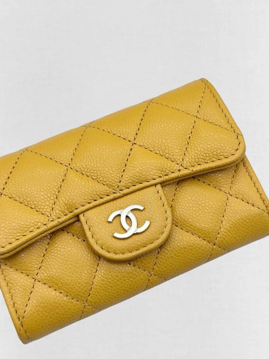 CHANEL Yellow Quilted Compact Wallet