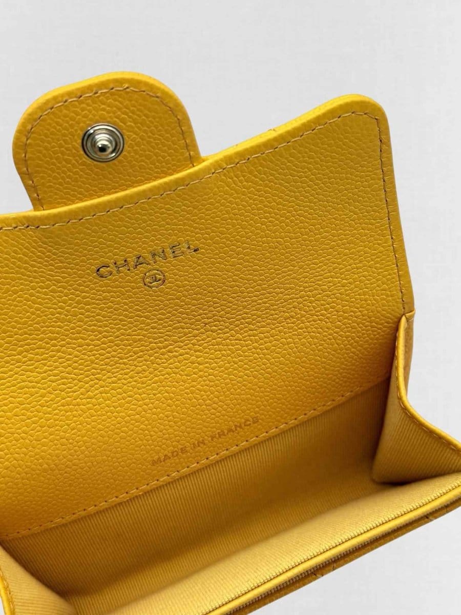 CHANEL Yellow Quilted Compact Wallet