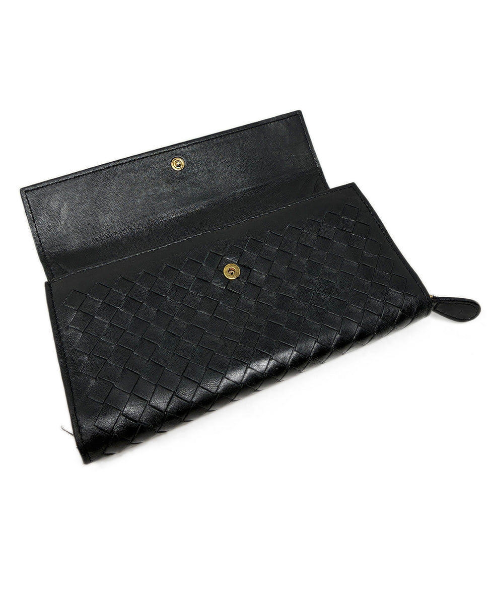 Bottega Veneta Black Intrecciato Leather Wallet