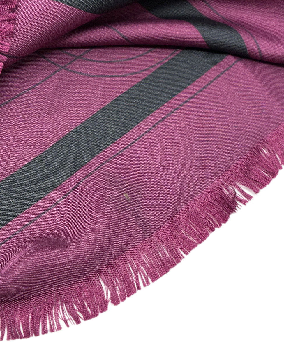 Hermes Purple w/ Black Horse Carriages Silk Scarf