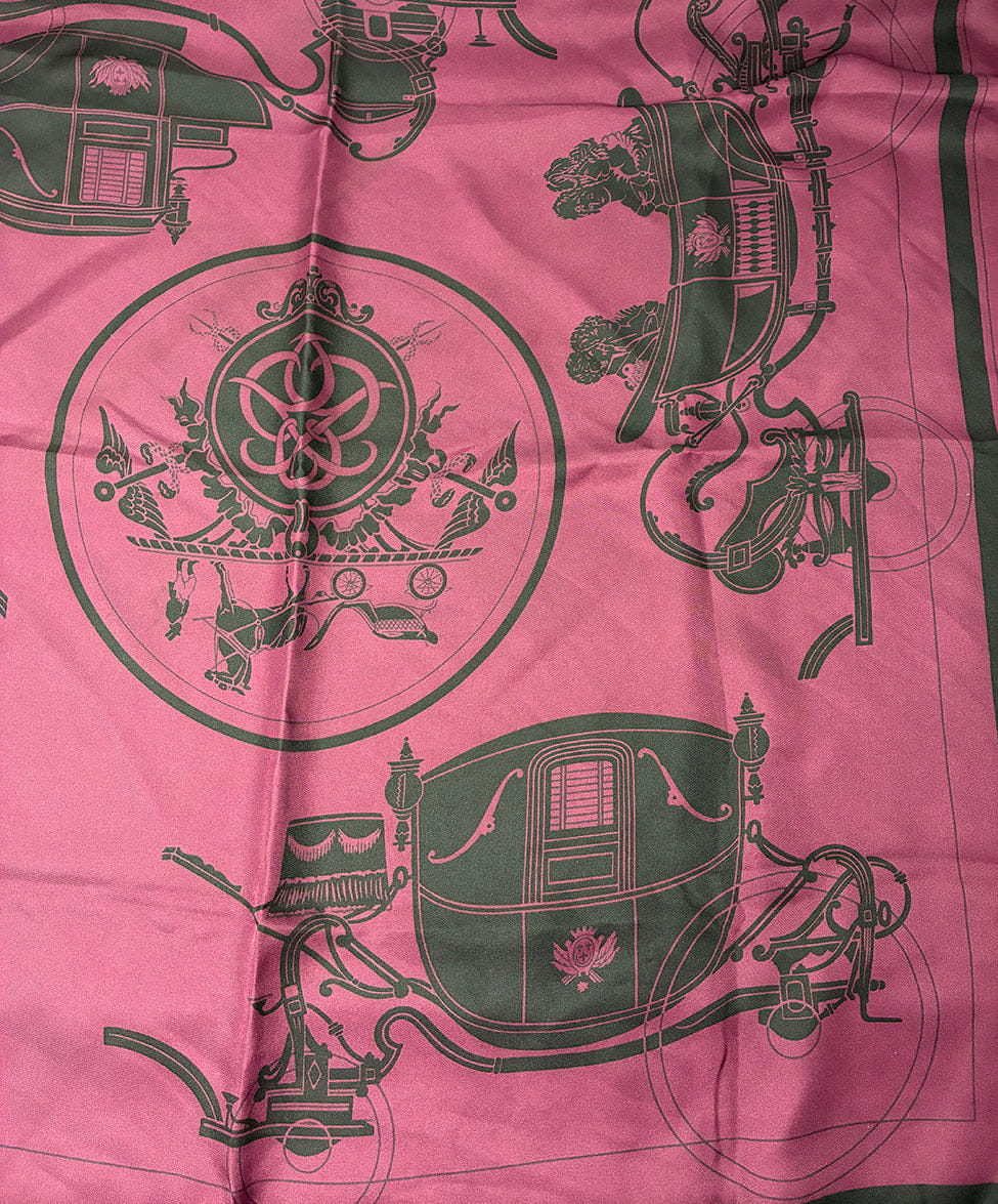 Hermes Purple w/ Black Horse Carriages Silk Scarf