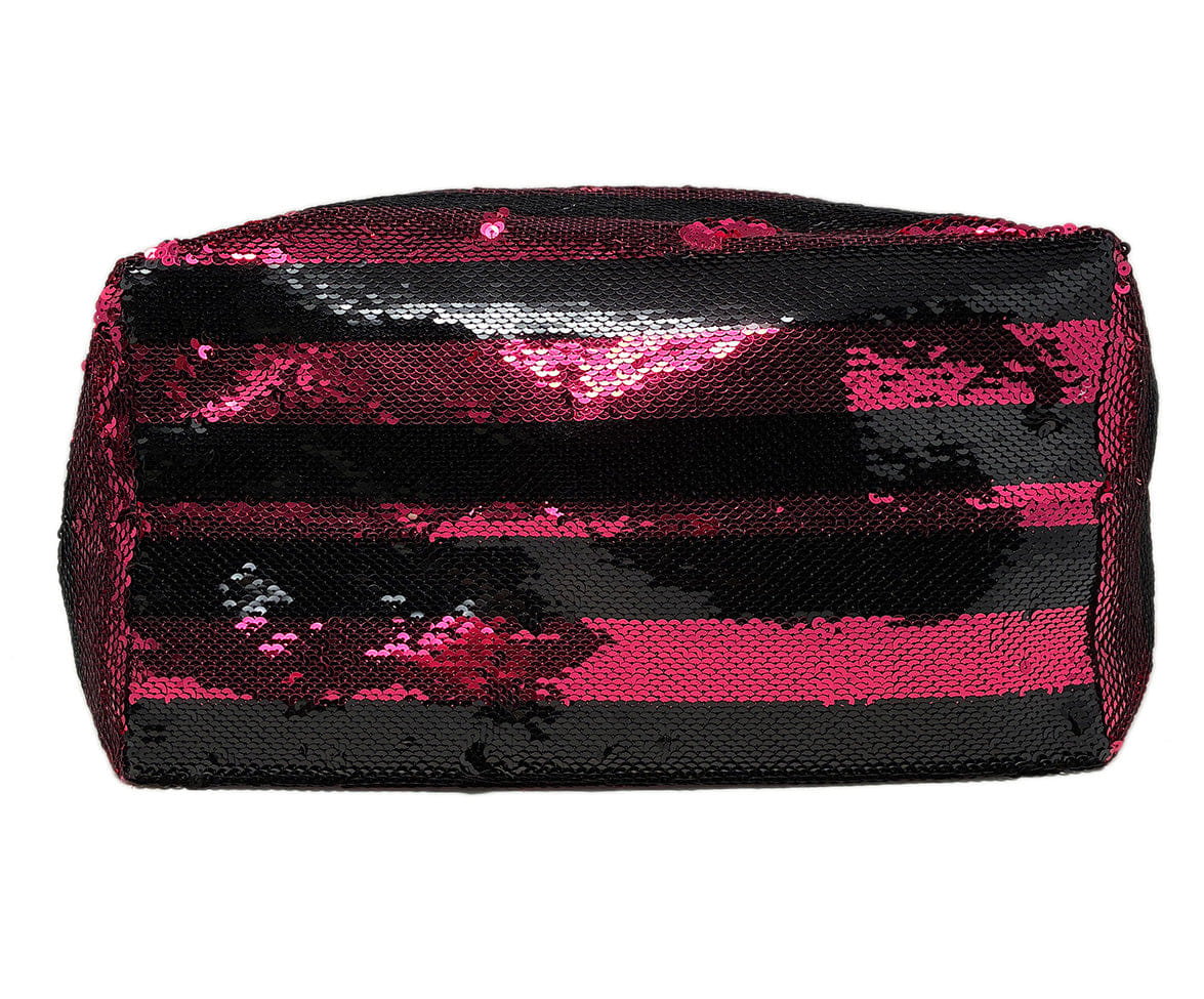 Prada Black and Pink Striped Sequin Tote Handbag