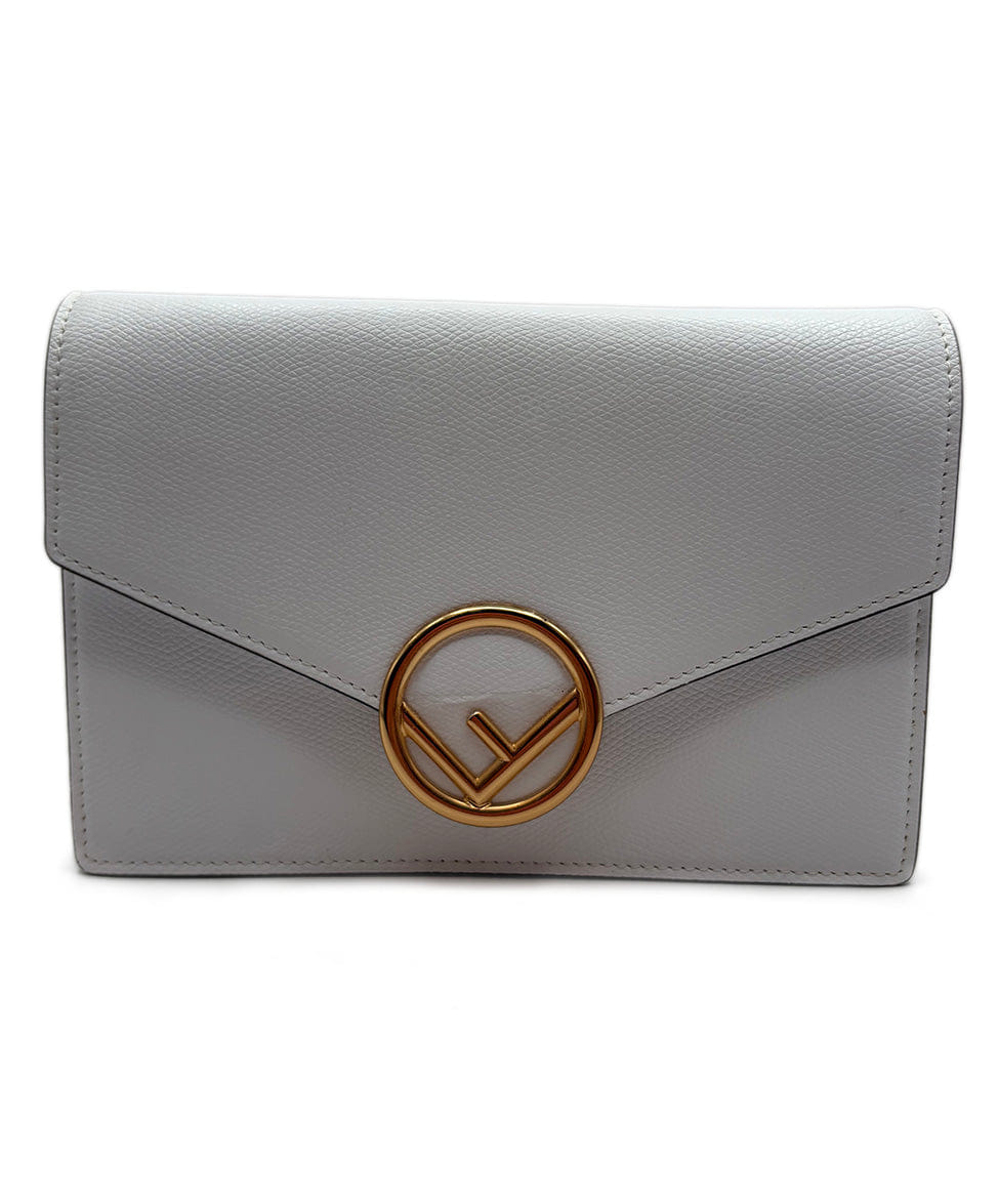 Fendi White Leather Wallet on a Chain Crossbody Handbag