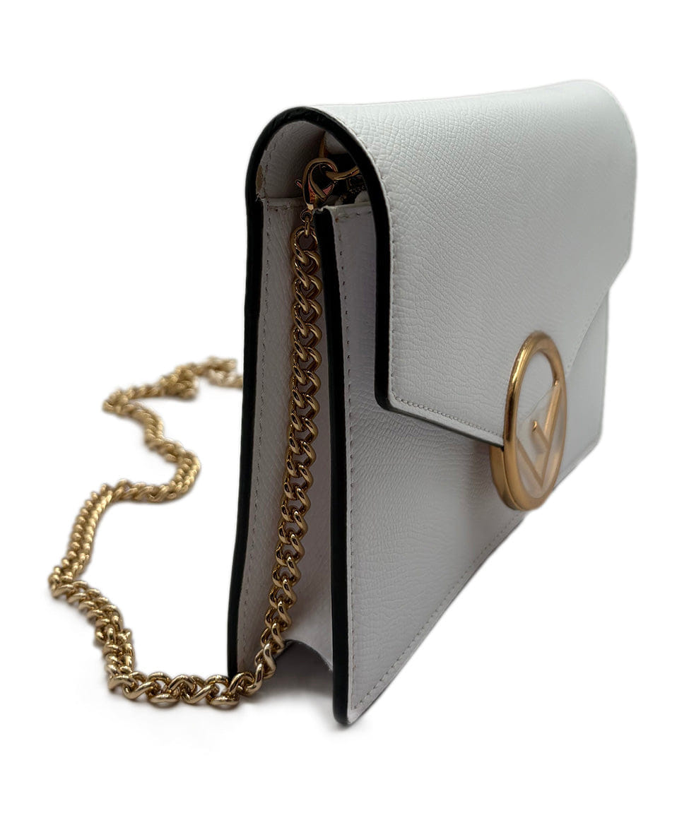 Fendi White Leather Wallet on a Chain Crossbody Handbag
