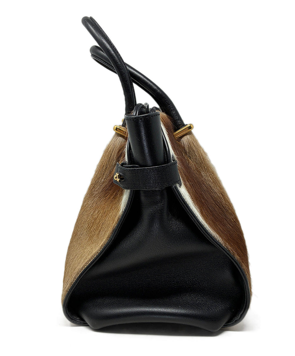 Nina Ricci Brown White and Black Haircalf Handbag
