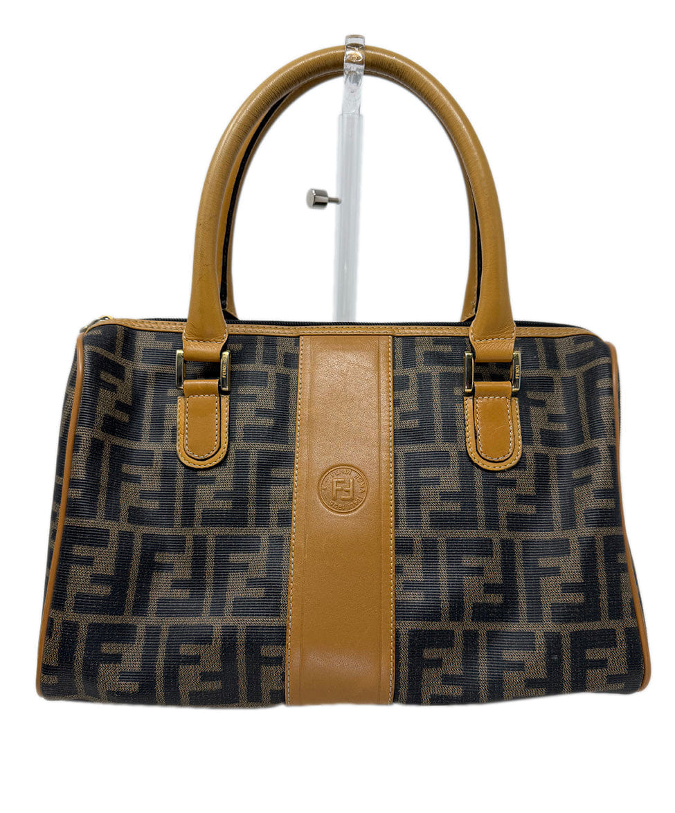 Fendi Black and Taupe Monogram Canvas Leather Vintage Handbag