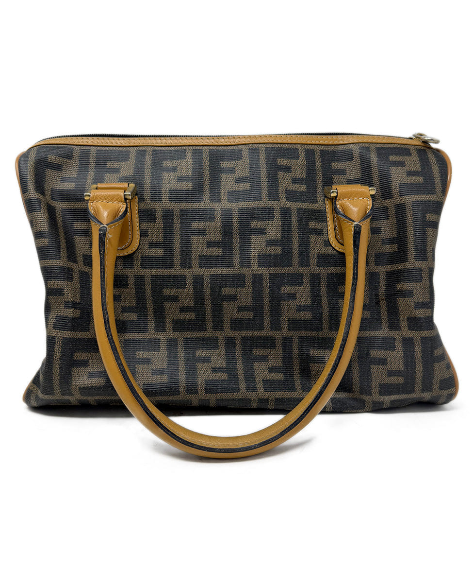 Fendi Black and Taupe Monogram Canvas Leather Vintage Handbag