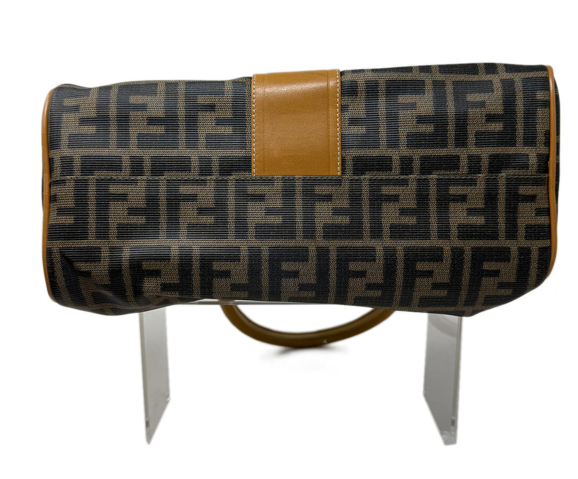 Fendi Black and Taupe Monogram Canvas Leather Vintage Handbag