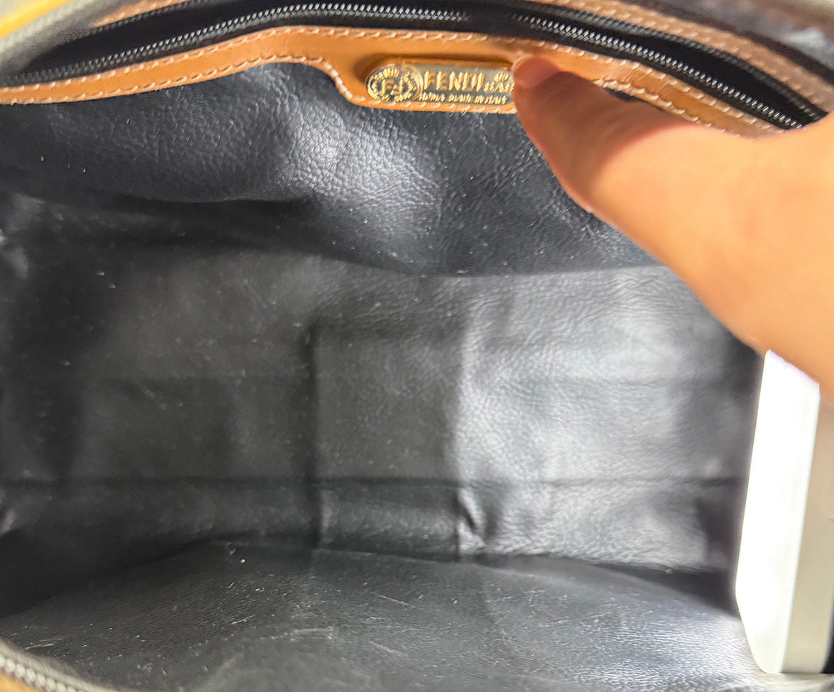 Fendi Black and Taupe Monogram Canvas Leather Vintage Handbag