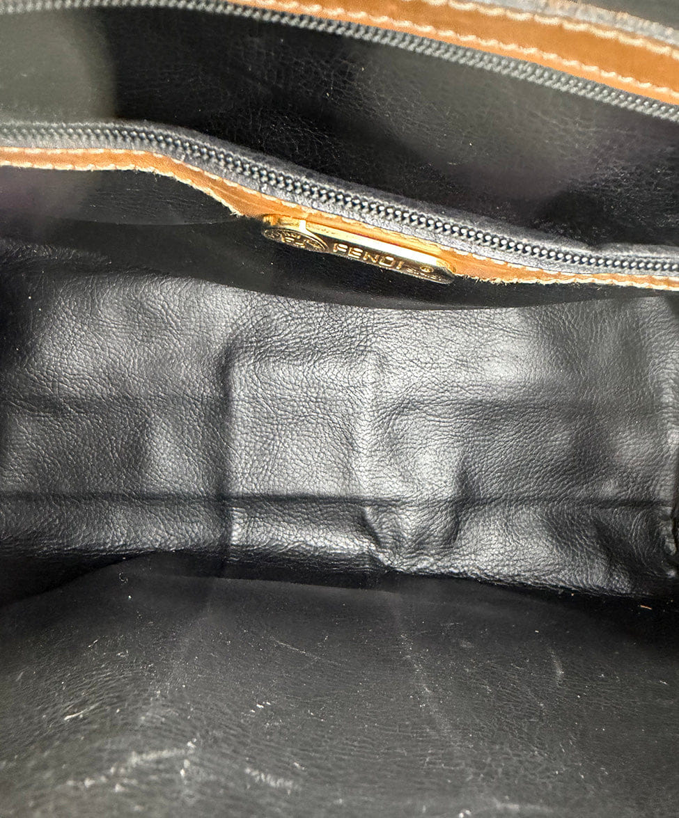 Fendi Black and Taupe Monogram Canvas Leather Vintage Handbag