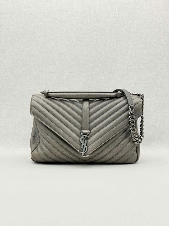 SAINT LAURENT College Grey Chevron Shoulder Bag