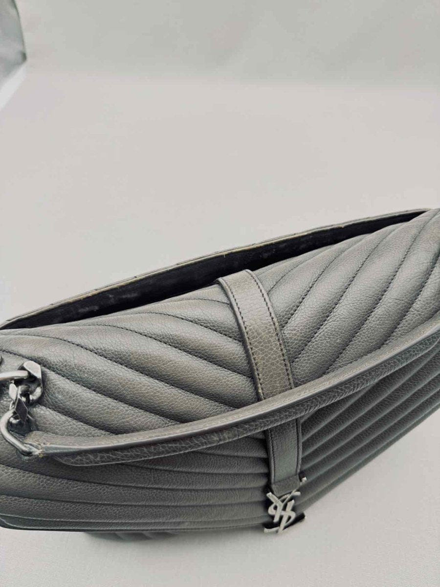 SAINT LAURENT College Grey Chevron Shoulder Bag