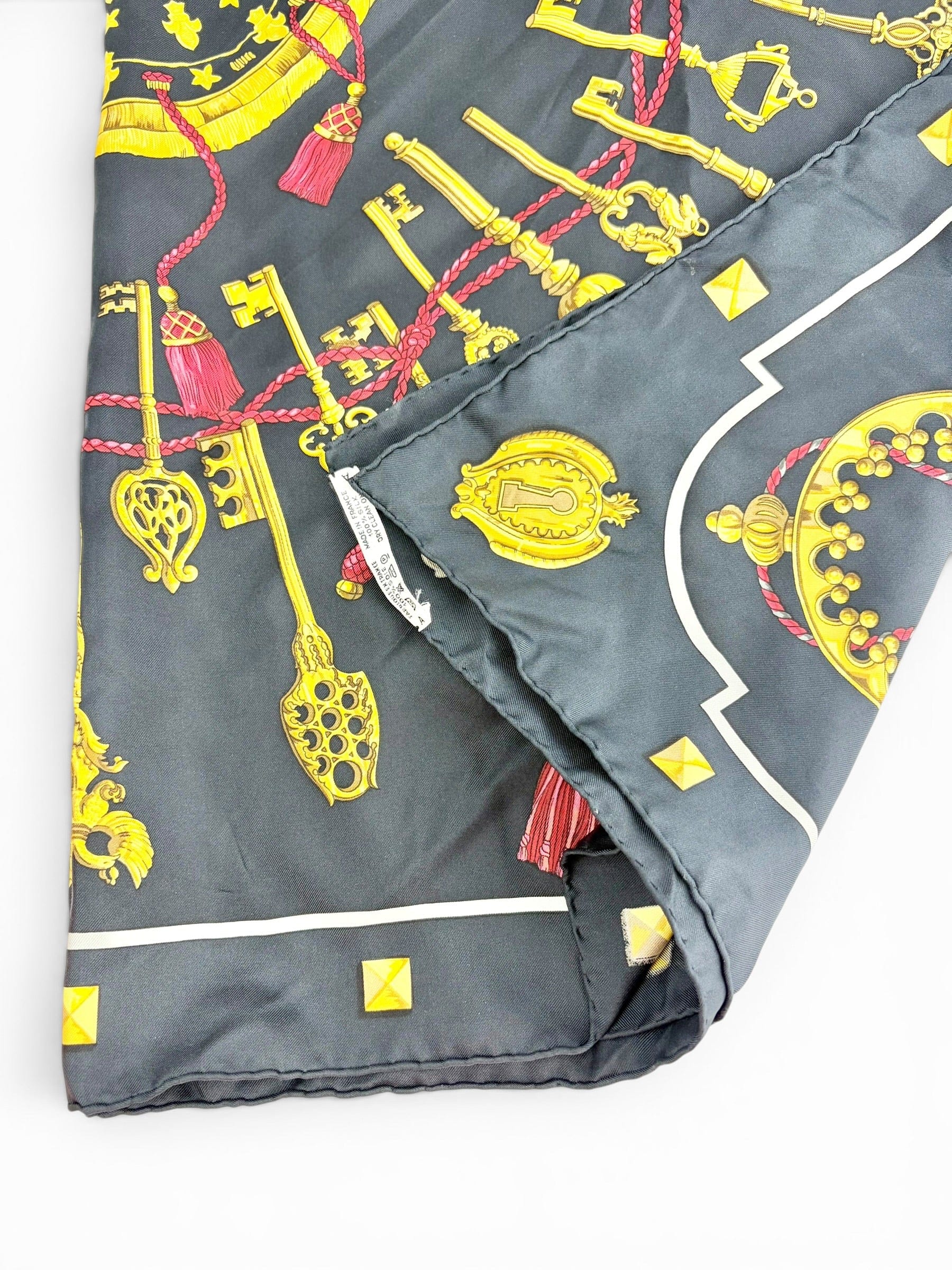 Hermes 90cm Black and Gold 100% Silk Scarf