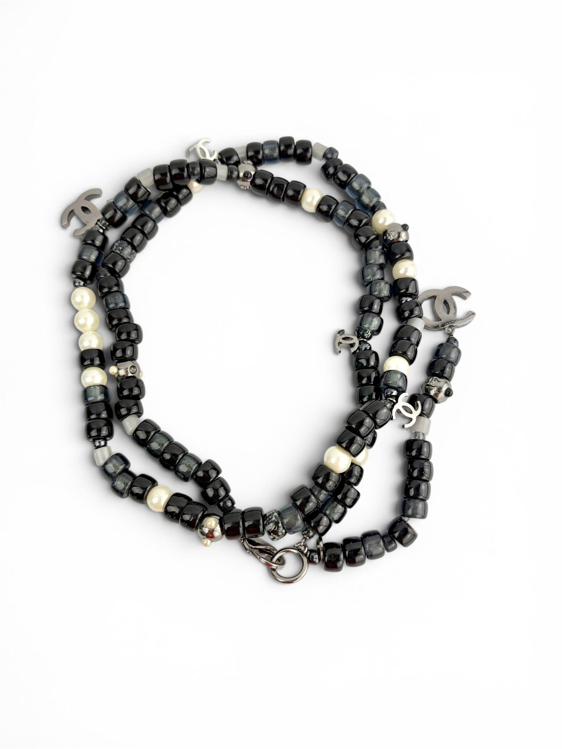 Chanel Black Beaded Lariat Necklace