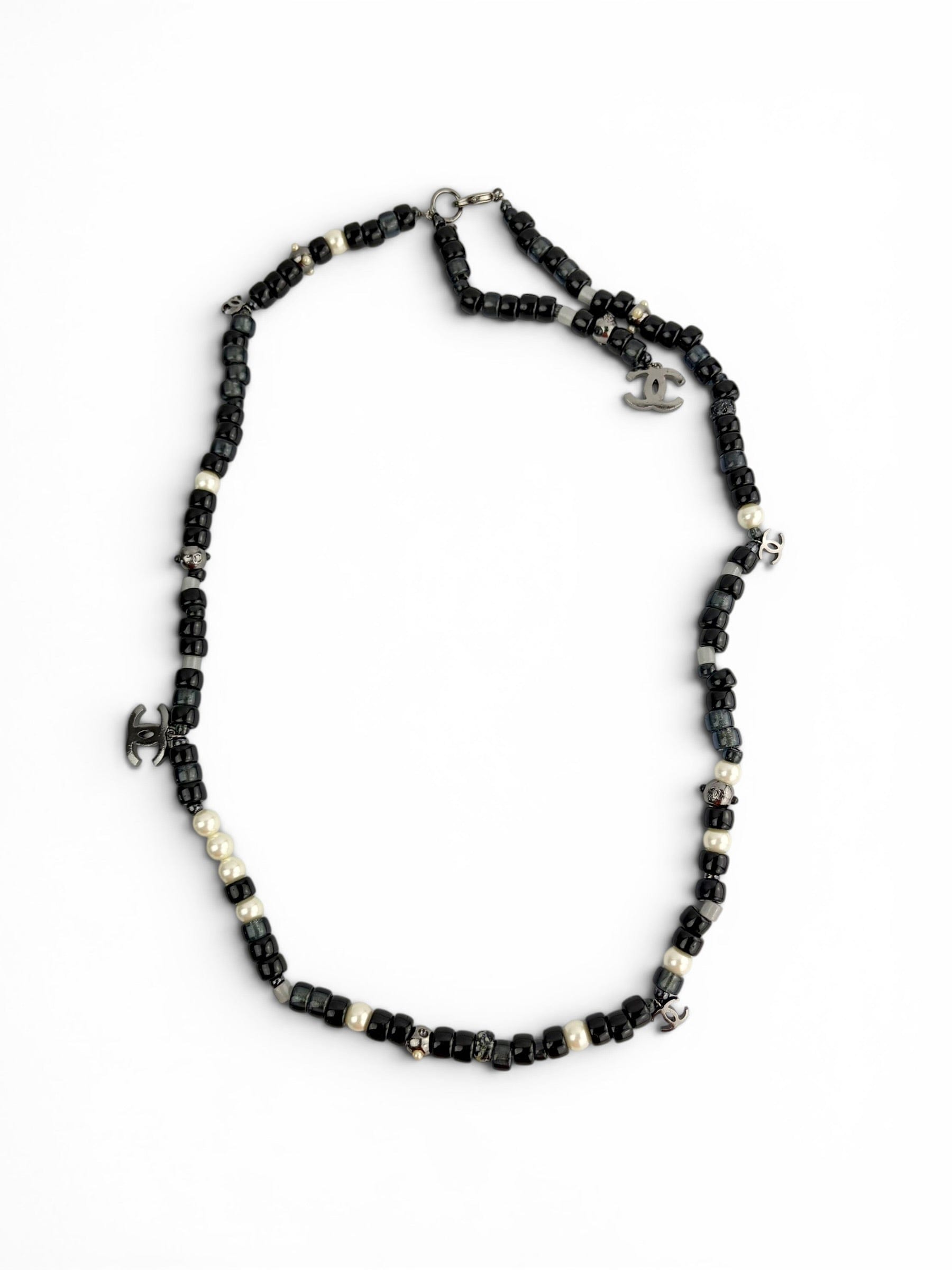 Chanel Black Beaded Lariat Necklace