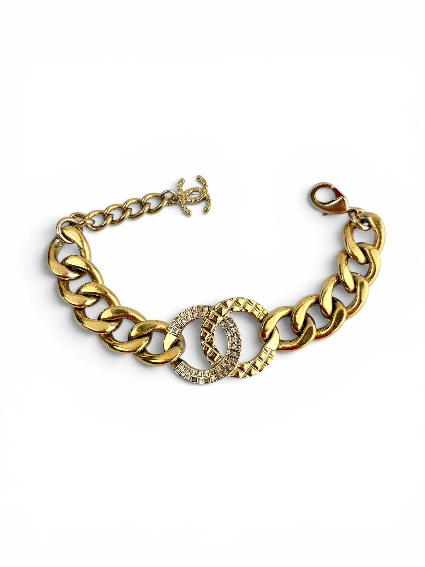 Chanel Gold Tone and Crystal Bracelet