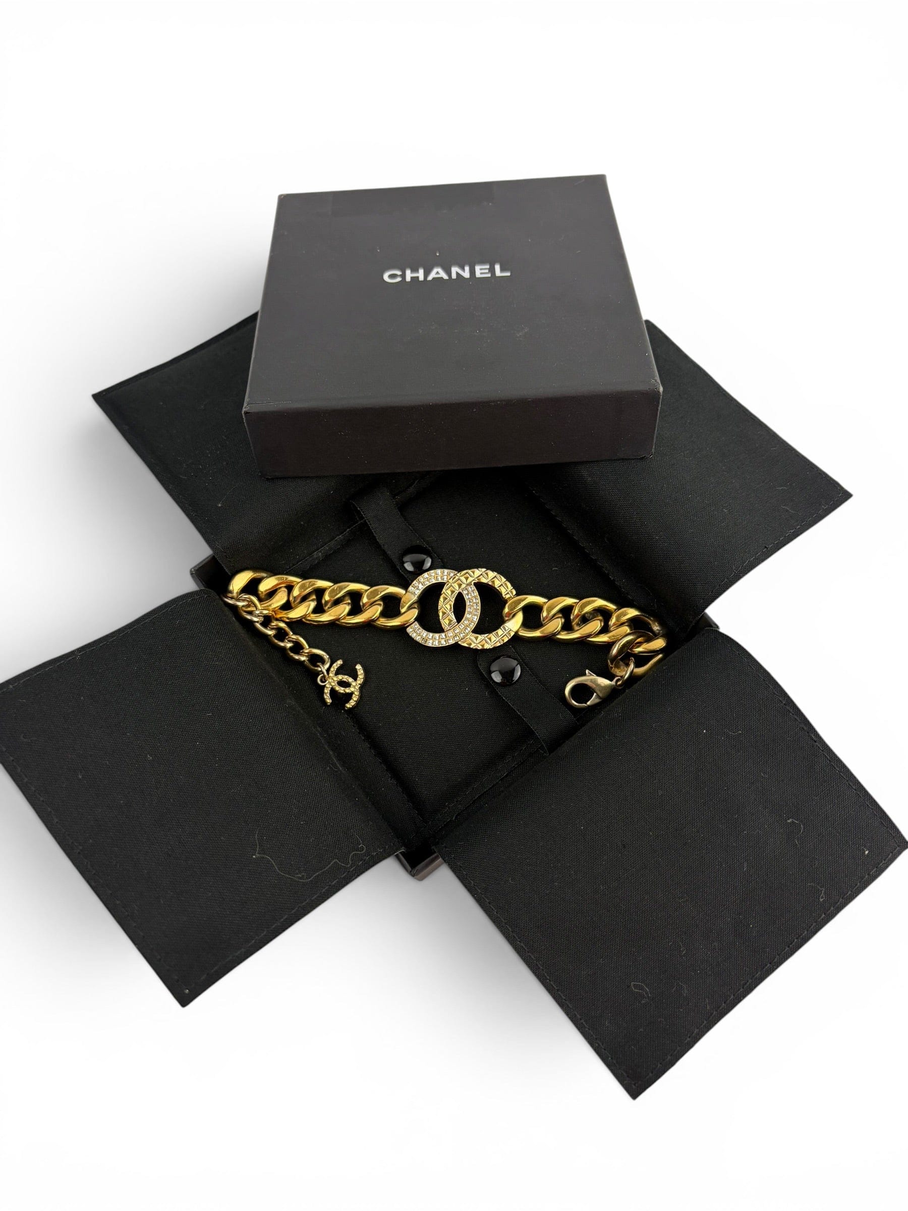 Chanel Gold Tone and Crystal Bracelet