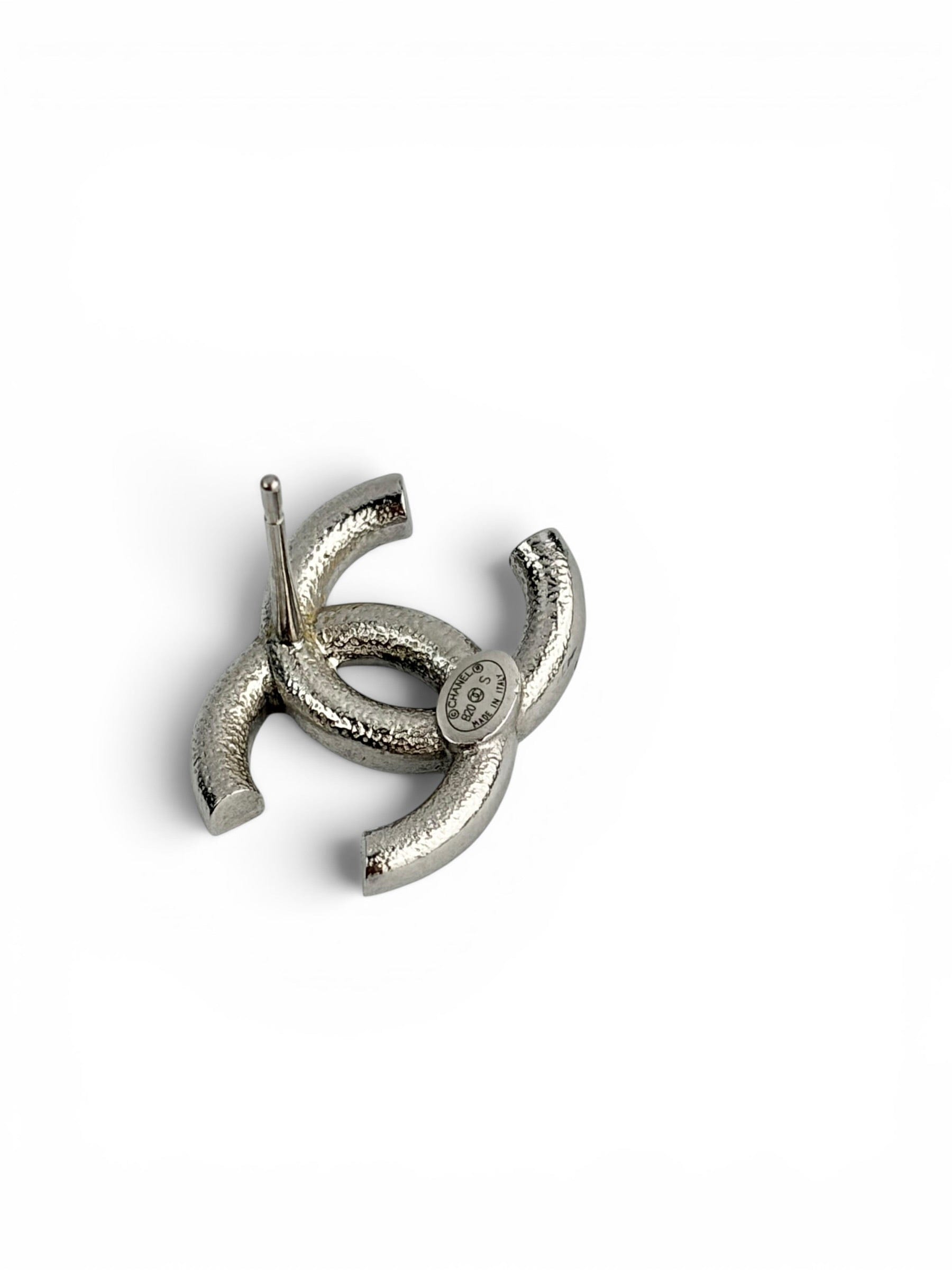 Chanel Silver Crystal Stud CC Earrings