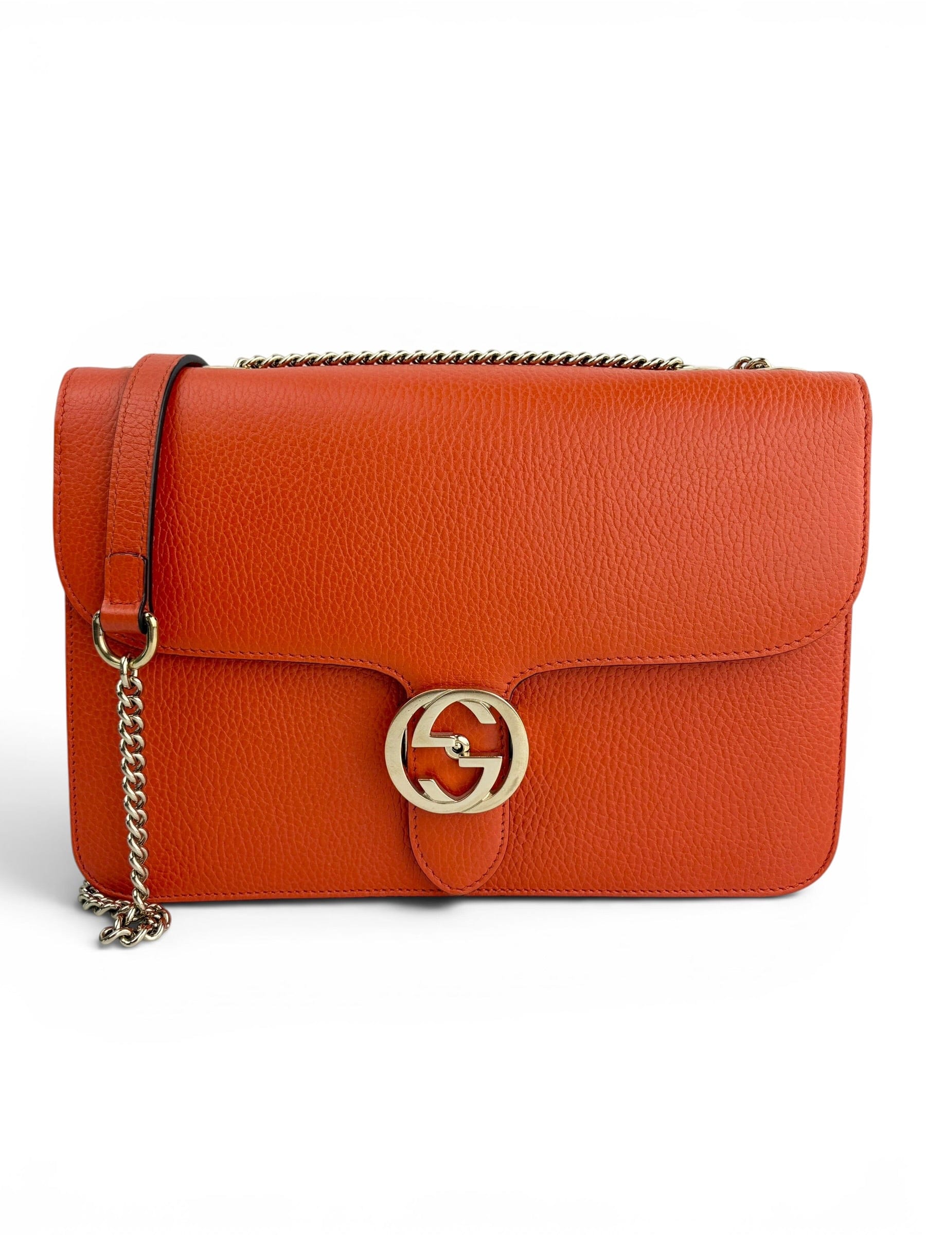 Gucci Orange Leather Interlocking G Shoulder Bag