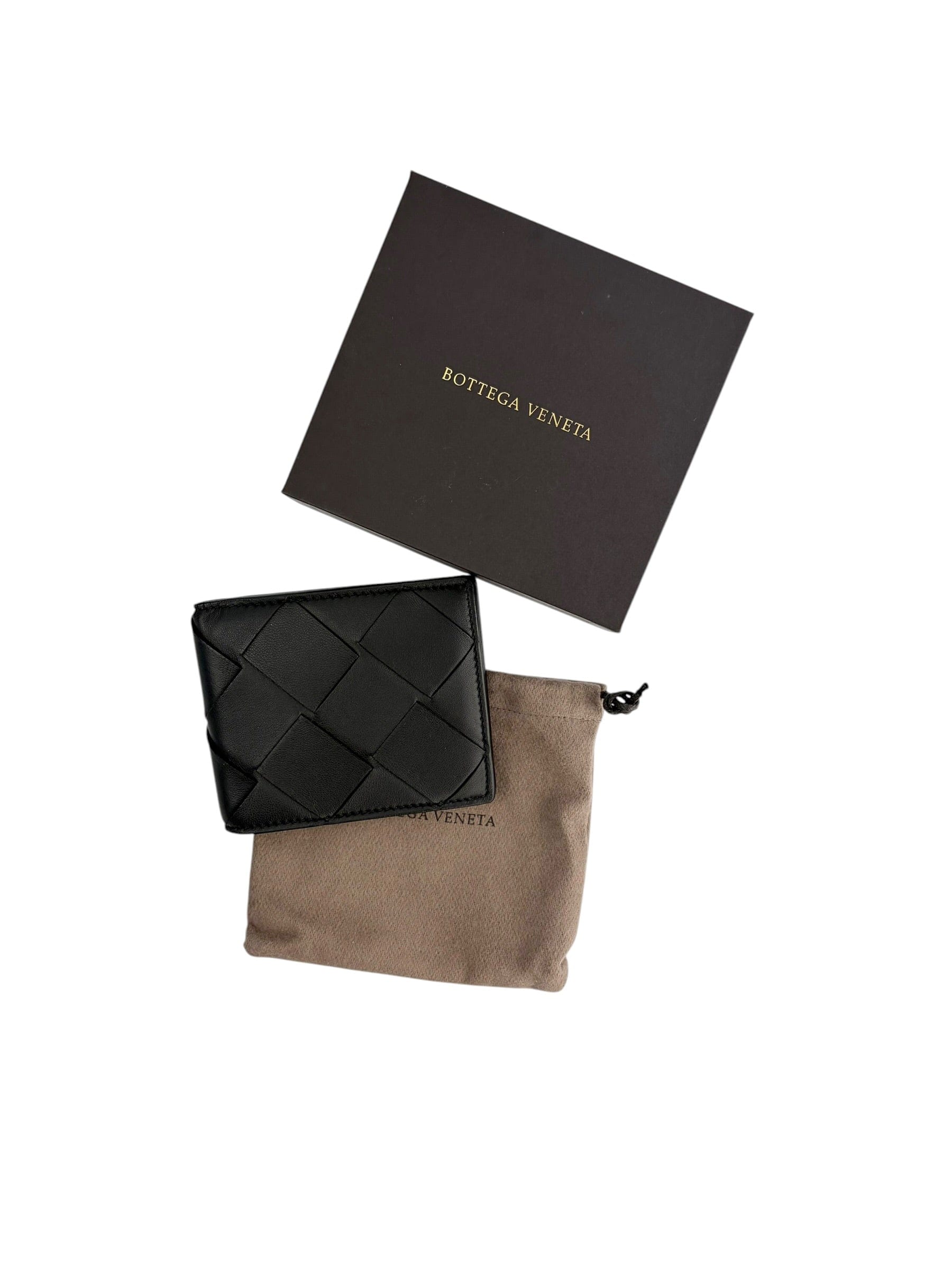 Bottega Veneta Black Leather Intrecciato Maxi Bifold Wallet