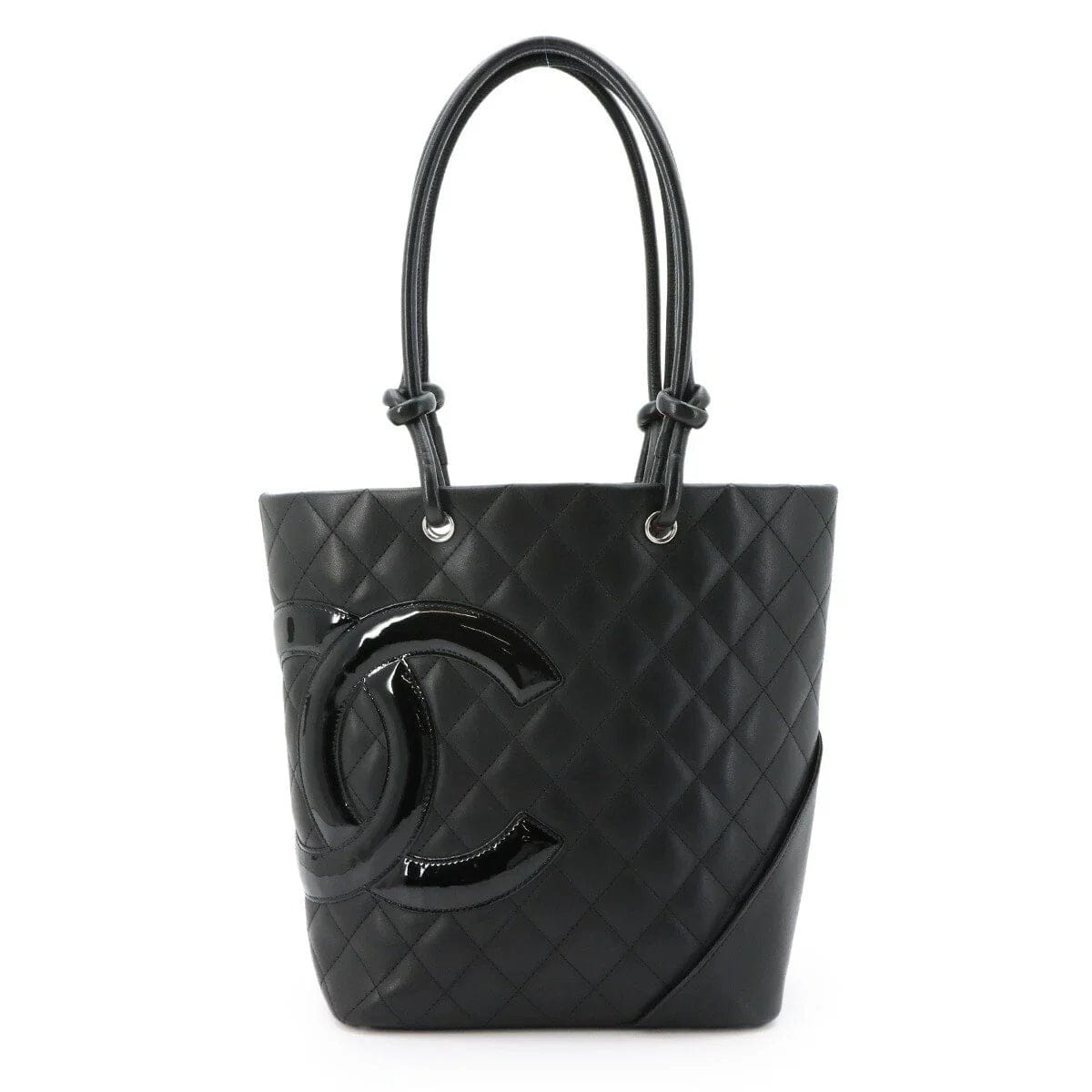 CHANEL Cambon Line Medium Tote Bag Leather Enamel Black A25167 Purse 90320643