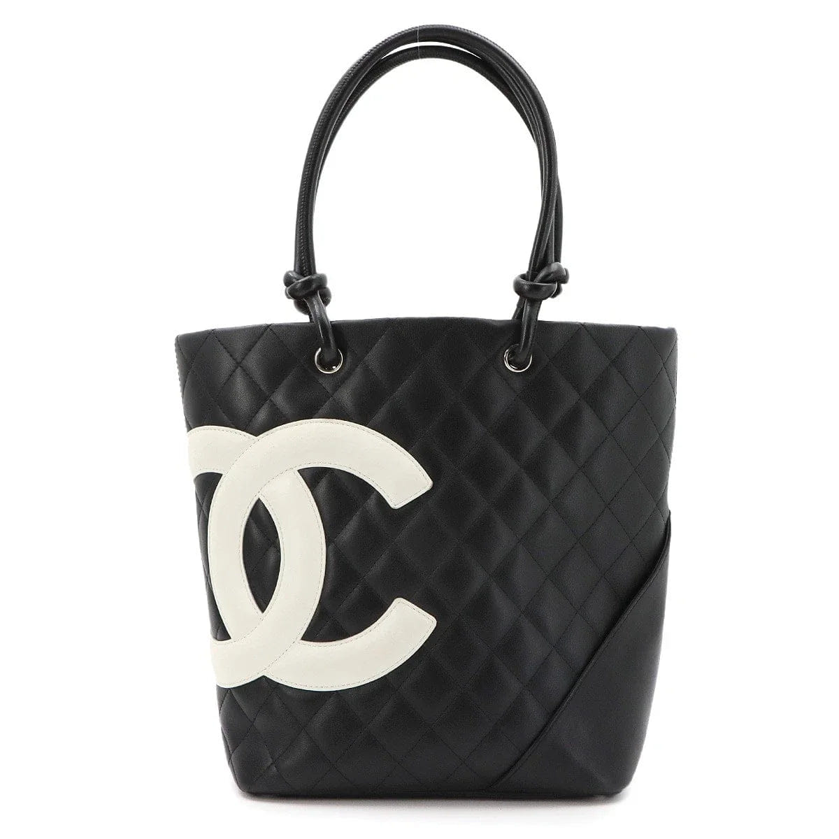 CHANEL Cambon Line Medium Tote Bag Leather Black White A25167 Purse 90325487