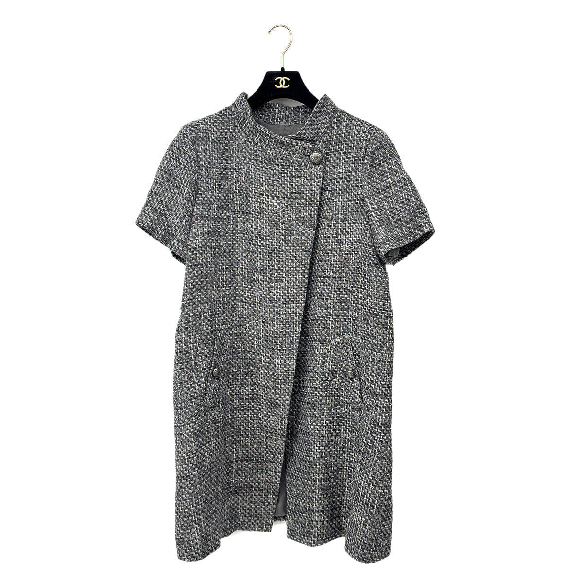 CHANEL CAMELLIA COCO BUTTON TWEED JACKET GRAY NYLON 50 P51 RTW 90303319