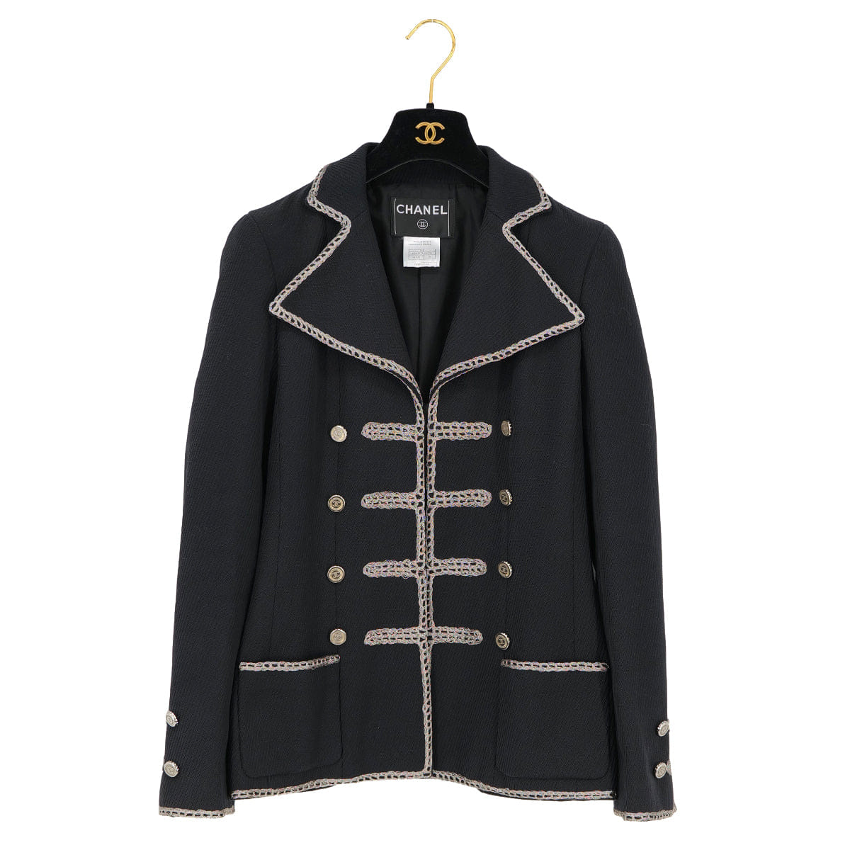 CHANEL COCO BUTTON JACKET BLACK SILVER COTTON 38 06P RTW 90325366