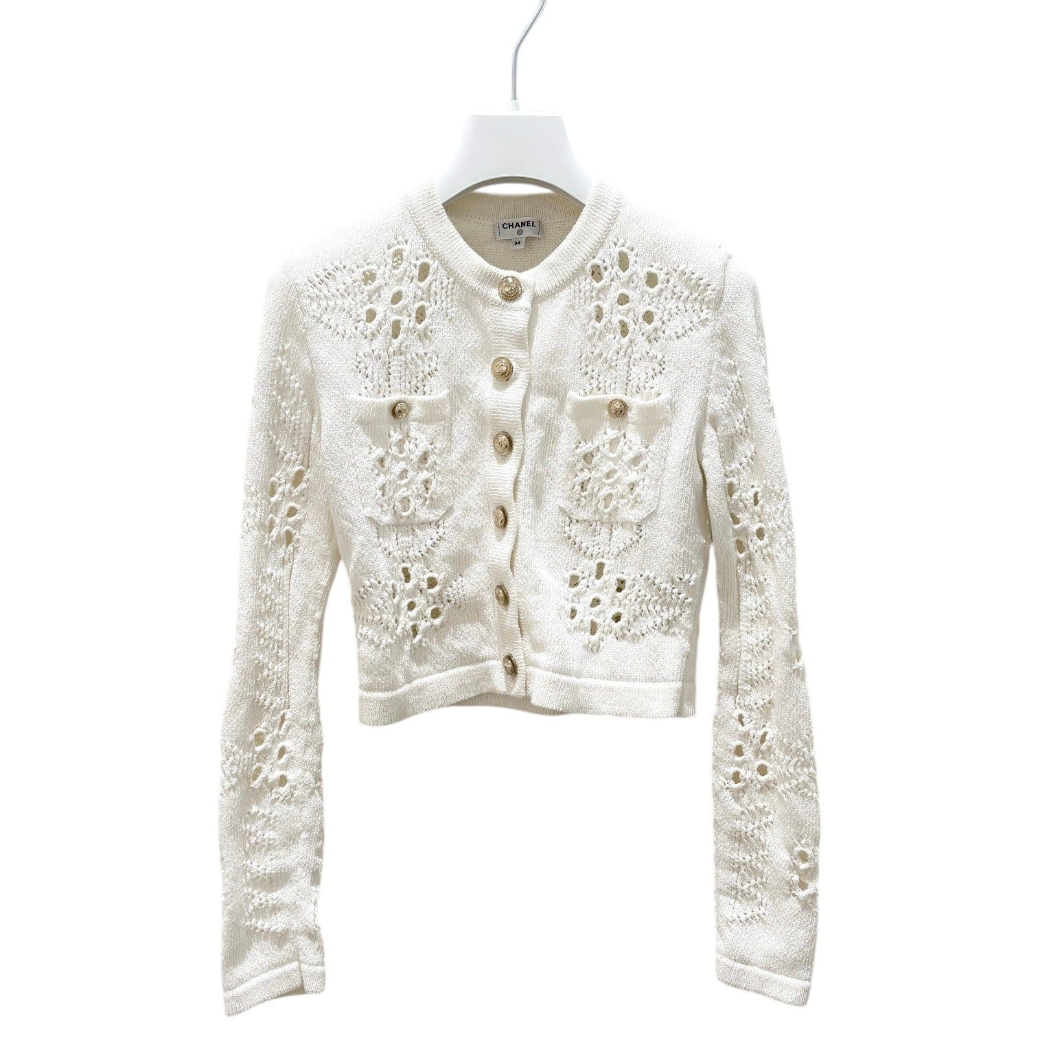 Chanel White Crochet Cardigan - size 34