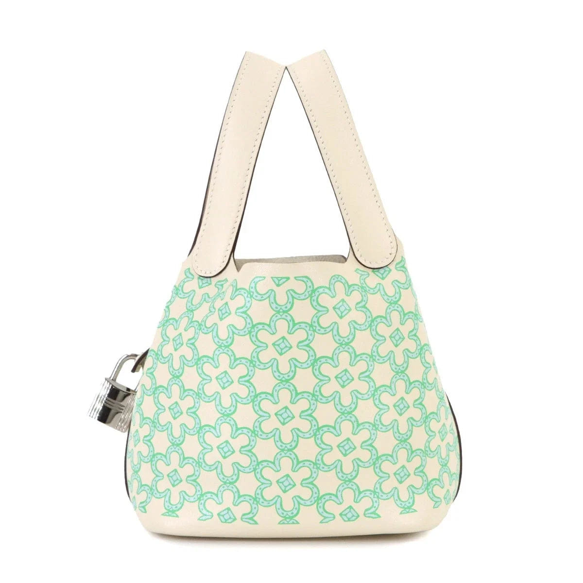 HERMES Picotin Lock Micro Lucky Daisy Hand Bag Swift Nata Vert Blanc 90325372