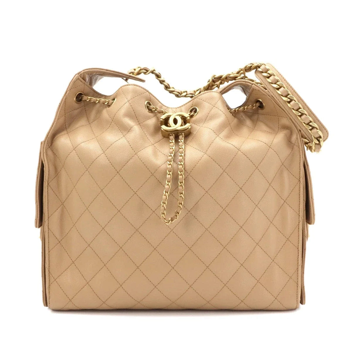 CHANEL 25 Medium Shoulder Bag Leather Beige AS5293 Purse 90325048