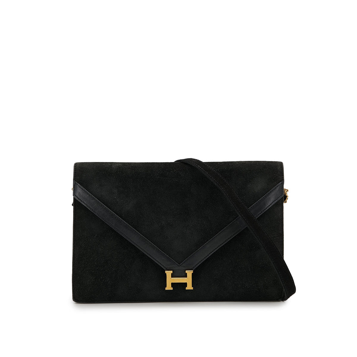 HERMES LYDIE BLACK DOBLIS CLUTCH SHOULDER BAG 1976 CIRCLE F GOLD HARDWARE 90325346