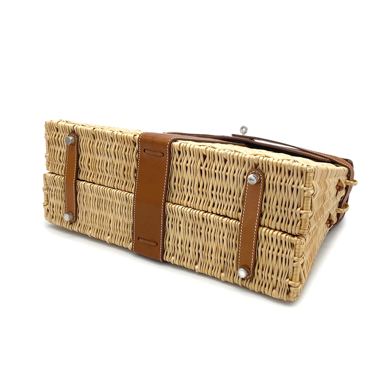 HERMES KELLY PICNIC 35 FAUVE VEAU BARENIA RATTAN HAND BAG 2011 SQUARE O PALLADIUM HARDWARE 90325643