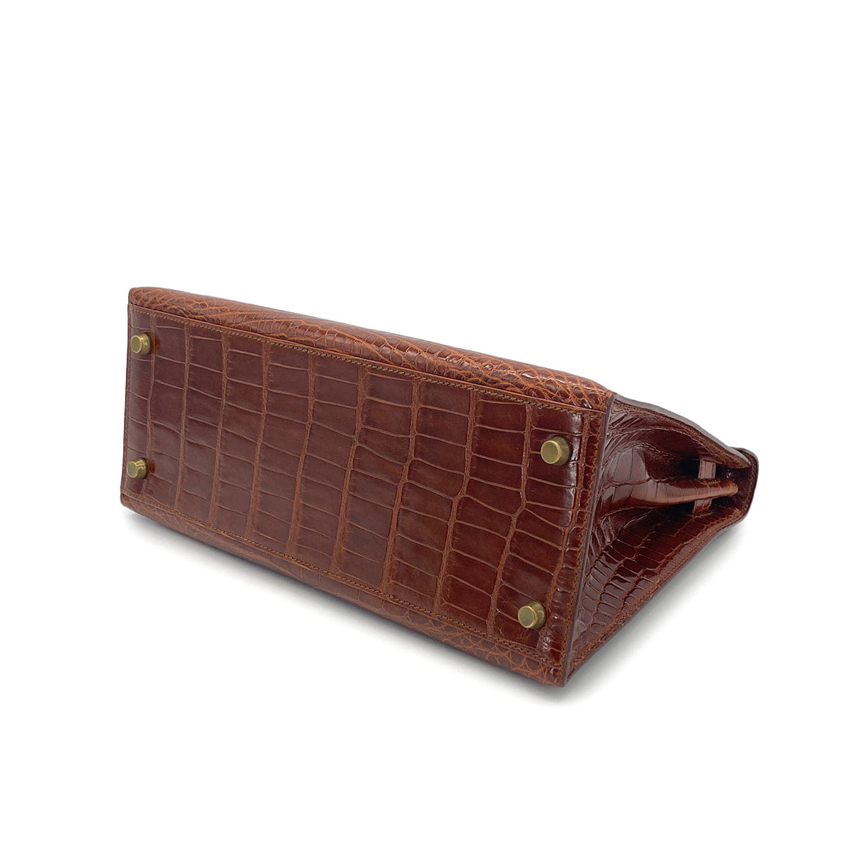 HERMES KELLY 28 SELLIER MIEL CROCODILE ALLIGATOR HAND SHOULDER BAG 1992 CIRCLE V GOLD HARDWARE 90325601