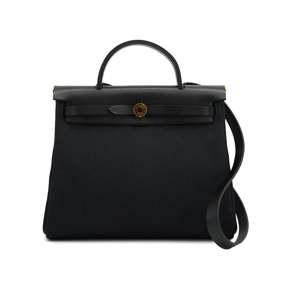 HERMES HER BAG ZIP PM 31 BLACK VACHE HUNTER TOILE MILITAIRE TOTE SHOULDER BAG 2023 B STAMP 90326732