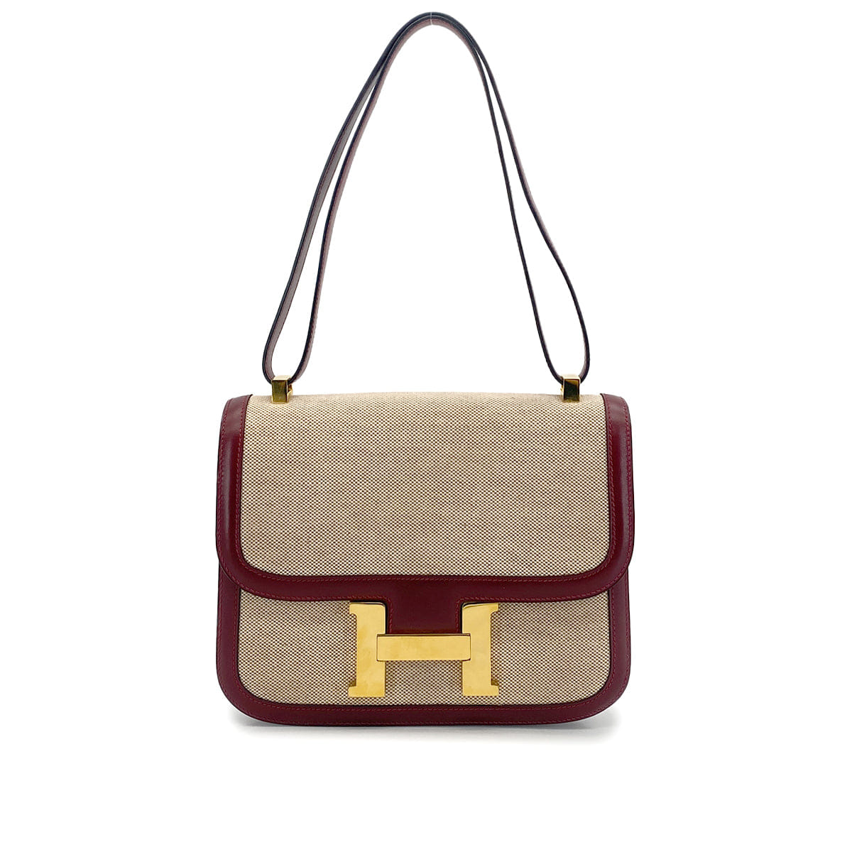 HERMES CONSTANCE 24 ROUGE H BOX CALF TOILE H SHOULDER BAG 1985 CIRCLE O GOLD HARDWARE 90325610