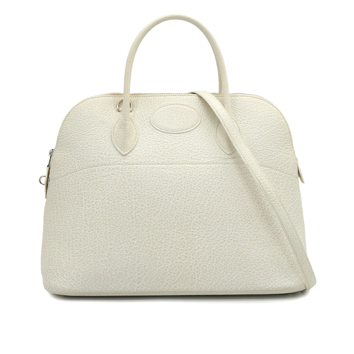 HERMES BOLIDE 35 WHITE BUFFLE SKIPPER HAND SHOULDER BAG 2001 SQUARE E PALLADIUM HARDWARE 90327060