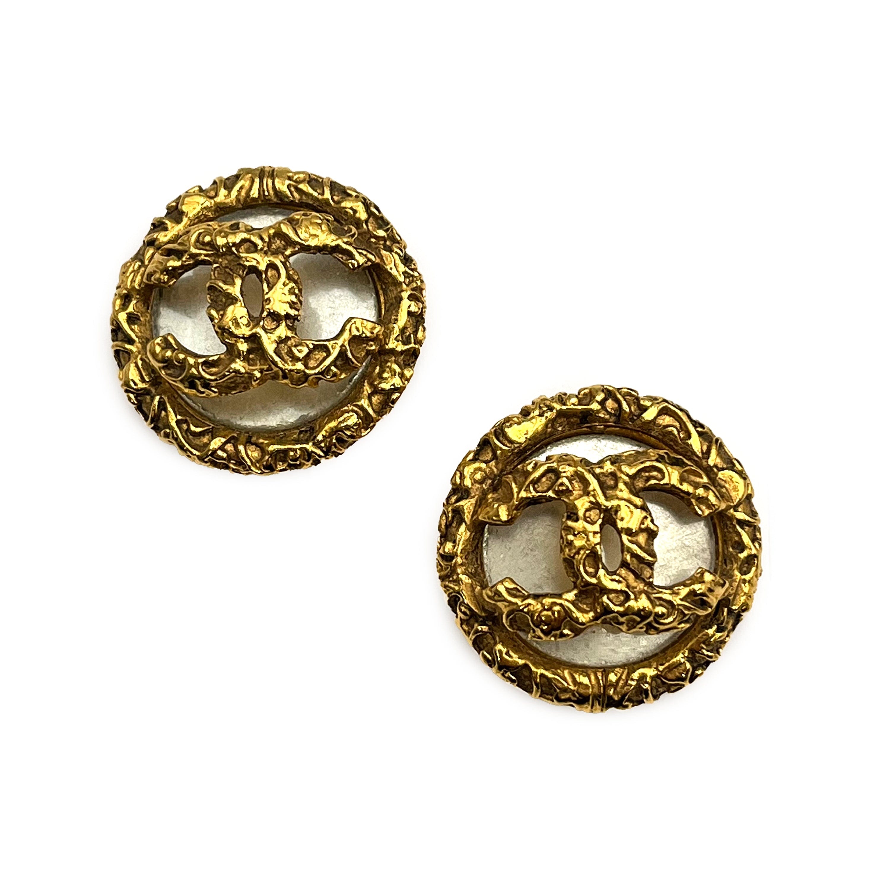 CHANEL VINTAGE EARRINGS COCOMARK FAUX PEARL ACCESSORY 93P 90217378