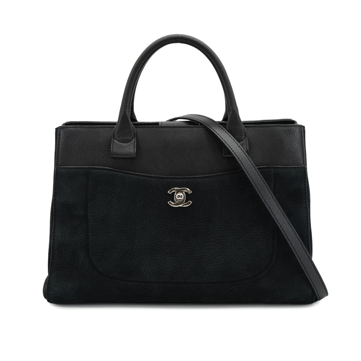 CHANEL NEO EXECUTIVE TOTE SHOULDER BAG BLACK LEATHER SILVER HARDWARE 90330949
