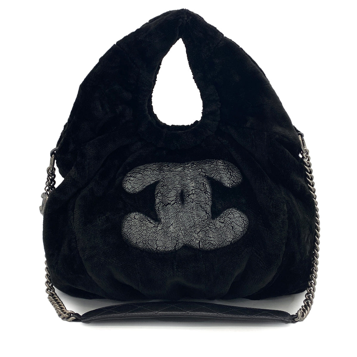CHANEL FAUX FUR 2WAY CHAIN HAND SHOULDER BAG BLACK 90325640