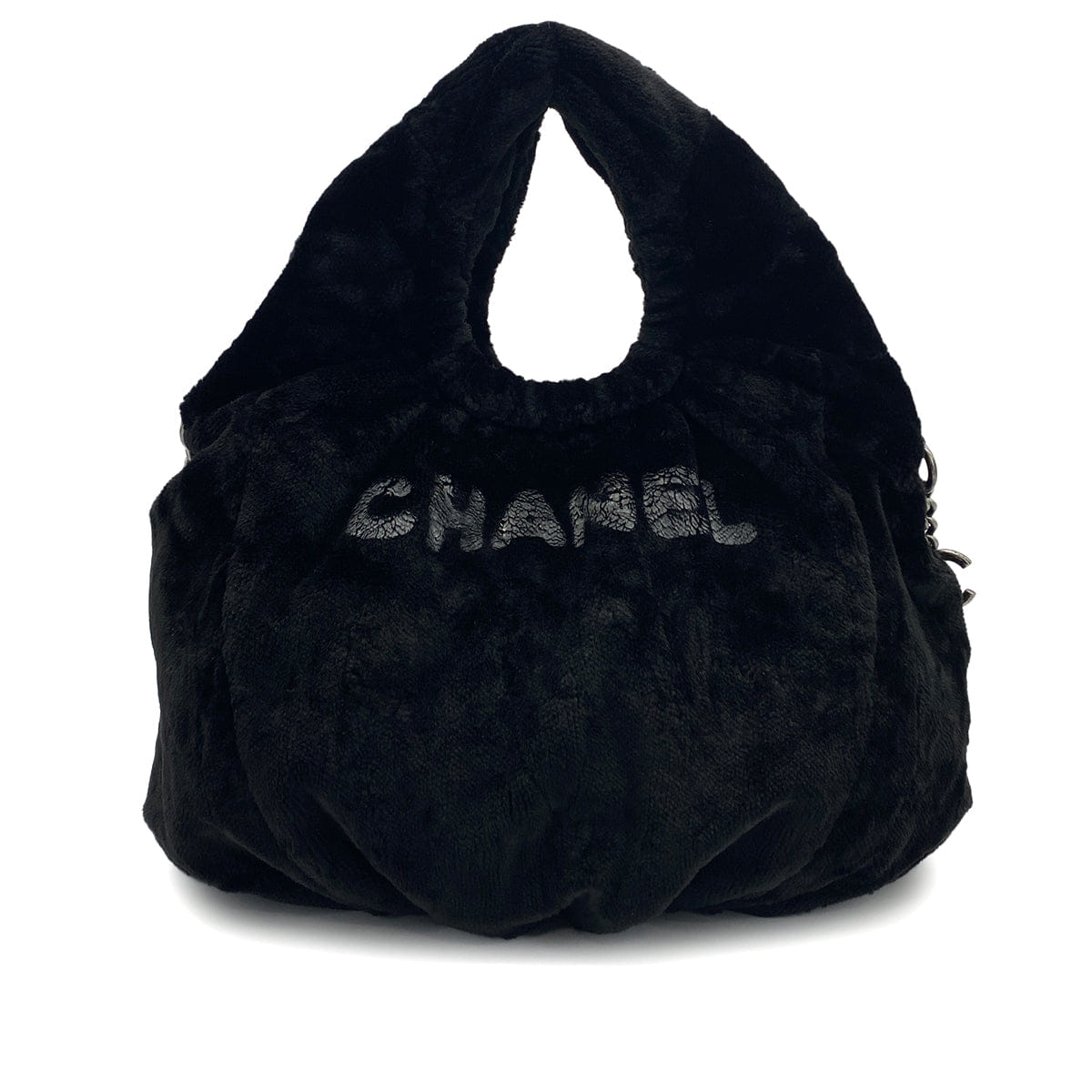 CHANEL FAUX FUR 2WAY CHAIN HAND SHOULDER BAG BLACK 90325640