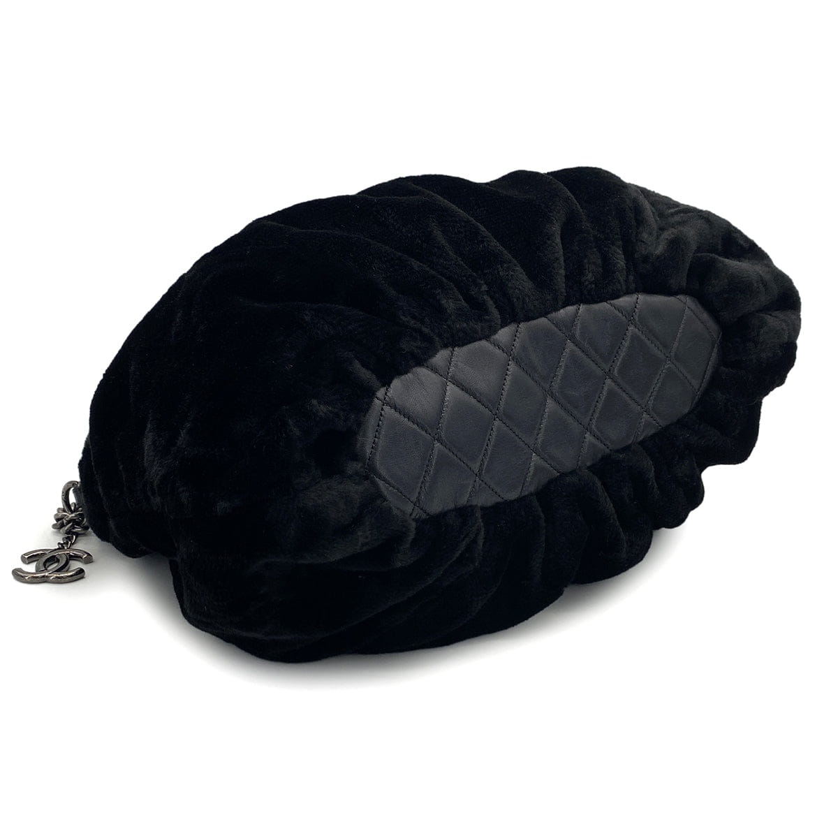 CHANEL FAUX FUR 2WAY CHAIN HAND SHOULDER BAG BLACK 90325640